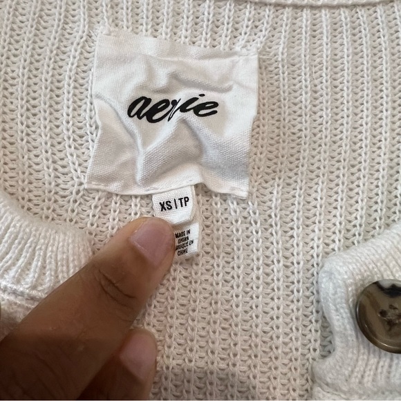 Aerie Long Sleeve Ivory White Knitted Half Button Up Pullover Sweater size XS - Picture 3 of 11
